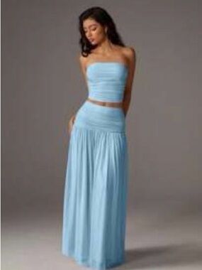 Light Blue Strapless Maxi Skirt - Women